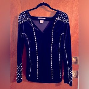Blue velour Holiday pullover with pearl accents. Worn once.